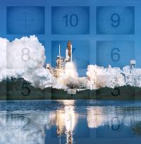 Rocket launching with calendar in the background. West Financial Services.